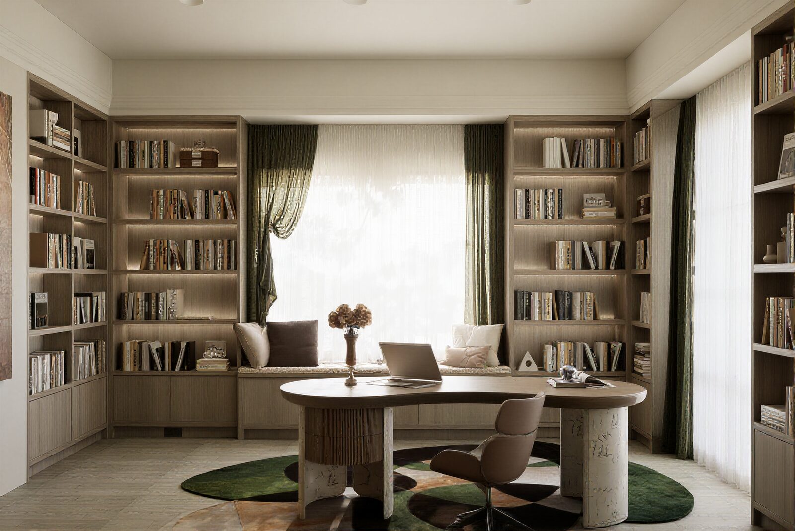 Marble coffee table with sculptural chair