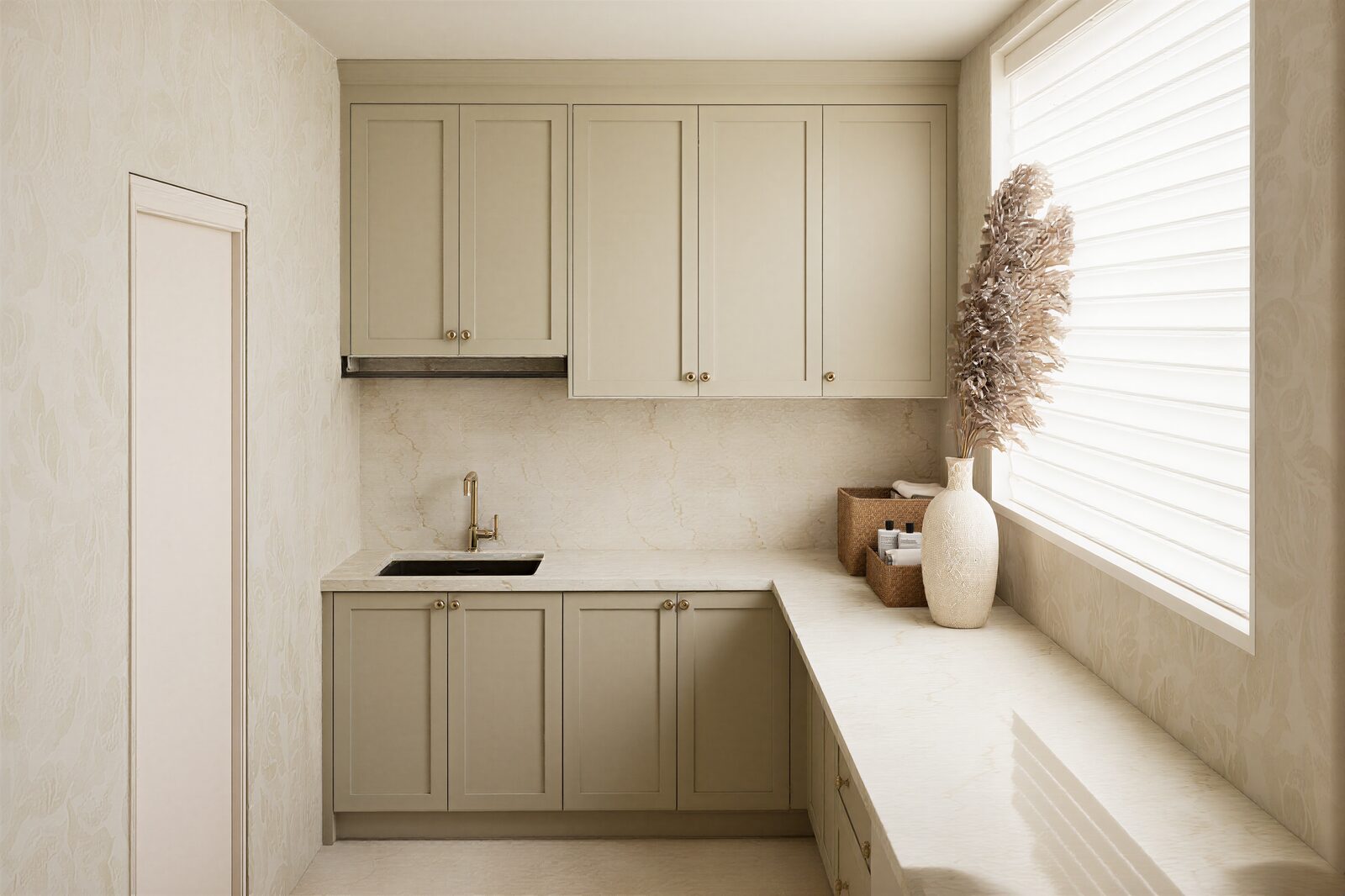 Full laundry room with washer dryer and plant accent