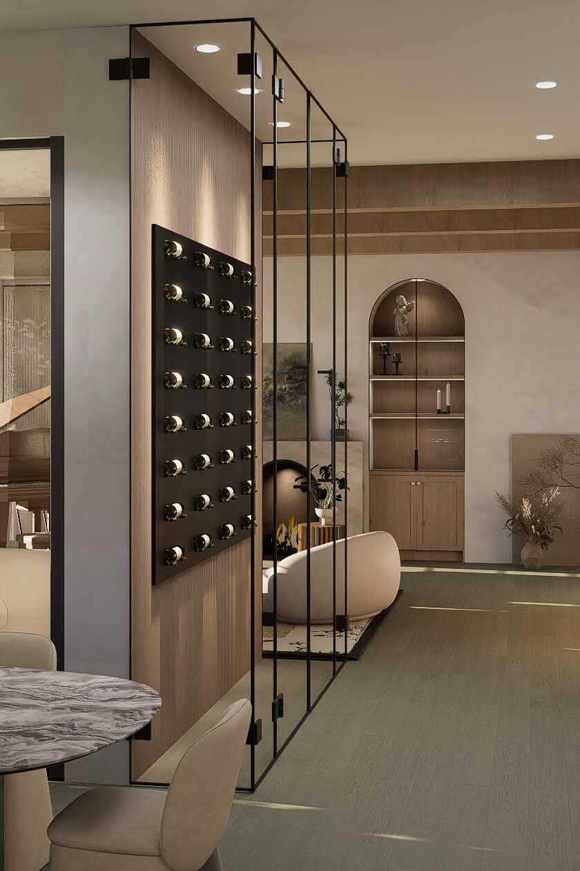 Bedroom with soft linen and timber accents