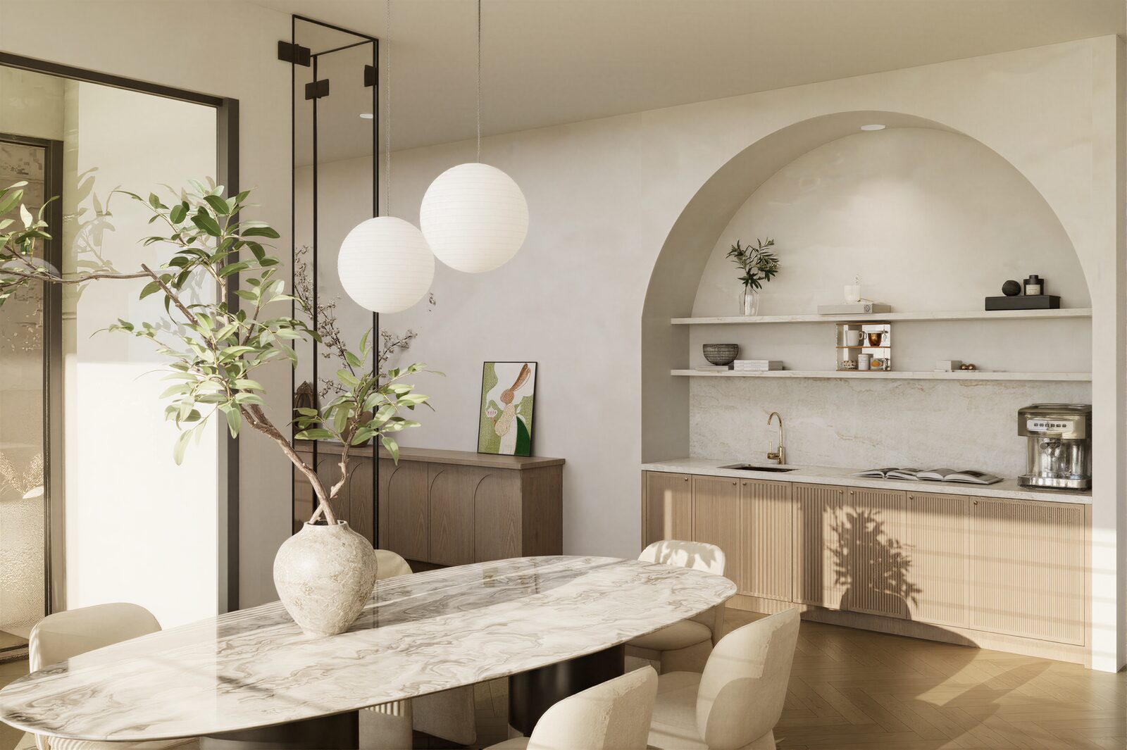 Open plan living with warm natural light