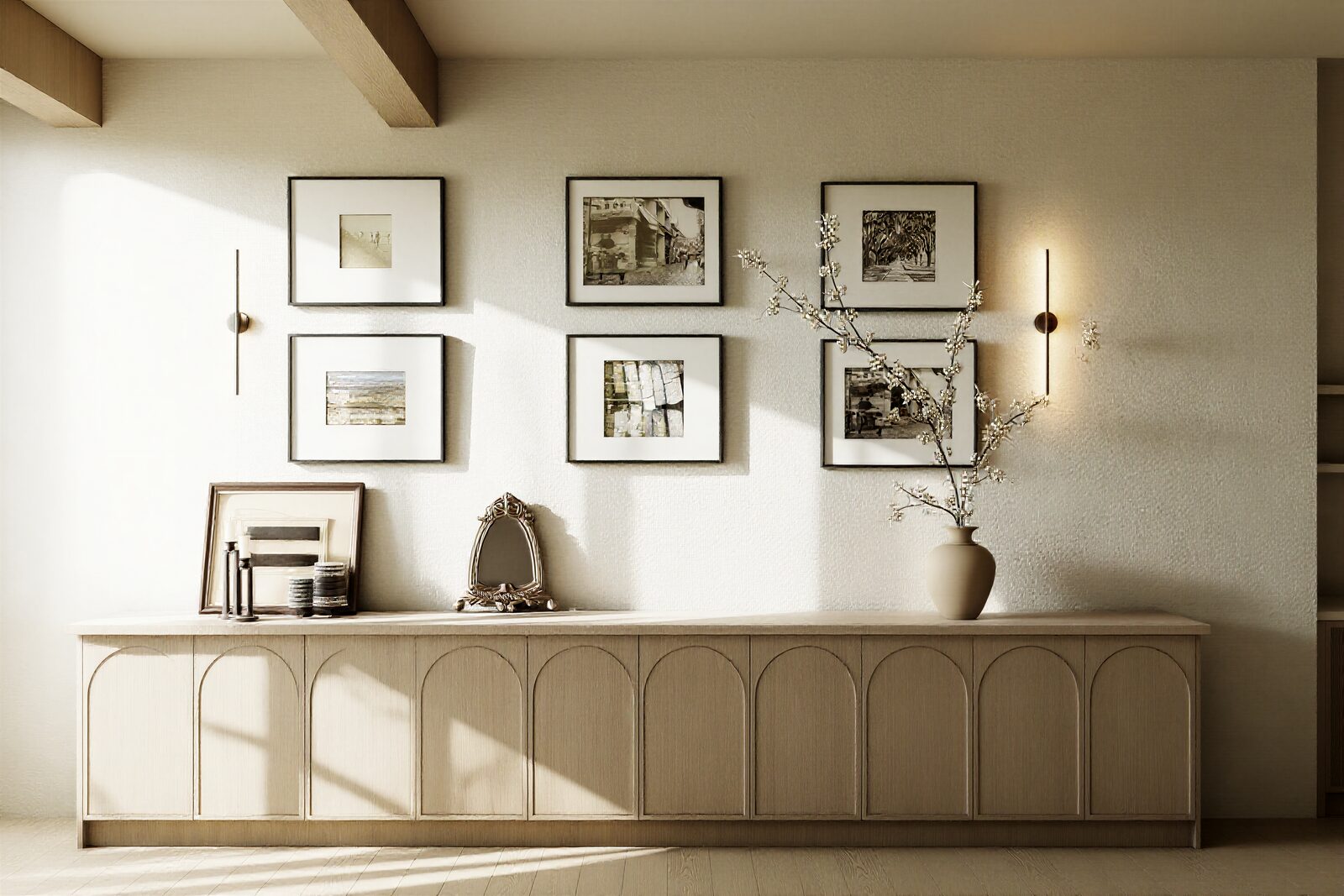 Study with built-in shelving and natural light